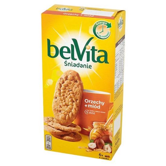 Obrazek belVita Śniadanie Orzechy + miód Ciastka z pełnym ziarnem 300 g (6 x 4 sztuki)
