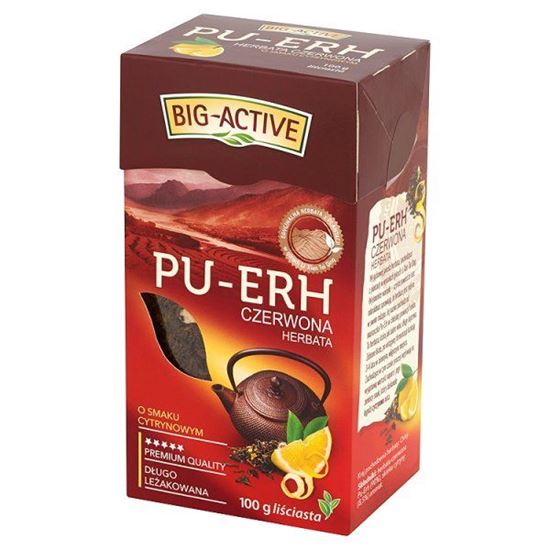 Obrazek Big-Active Pu-Erh Herbata czerwona o smaku cytrynowym liściasta 100 g