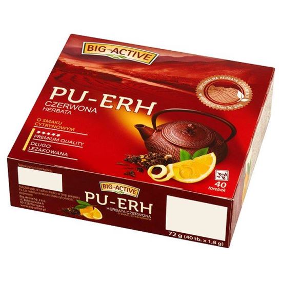 Obrazek Big-Active Pu-Erh Herbata czerwona o smaku cytrynowym 72 g (40 torebek)