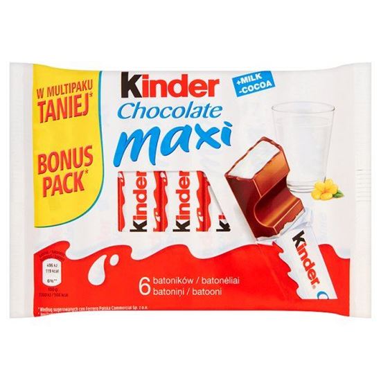 Obrazek Kinder Chocolate Maxi Batoniki z mlecznej czekolady z nadzieniem mlecznym 126 g (6 Batoników)