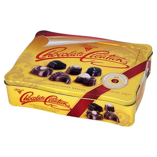 Obrazek Solidarność Czekoladowe Kreacje Praliny z aksamitnymi kremami Bombonierka metalowa 228 g