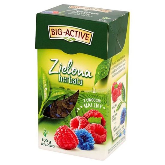 Obrazek Big-Active Zielona herbata liściasta z owocem maliny 100 g