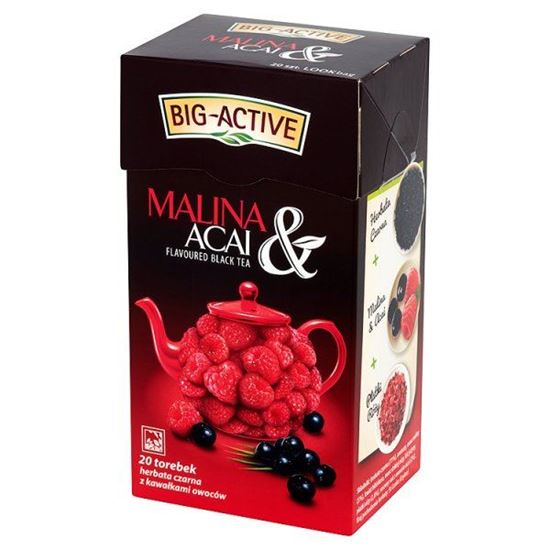 Obrazek Big-Active Malina & Acai Herbata czarna z kawałkami owoców 40 g (20 torebek)