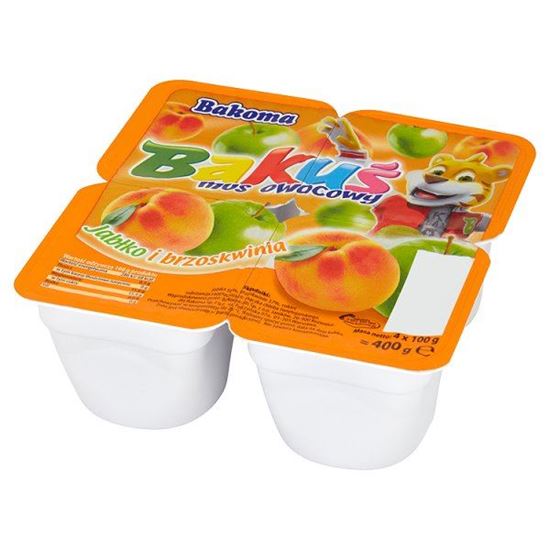 Obrazek Bakoma Bakuś Mus owocowy Jabłko i brzoskwinia 400 g (4 sztuki)