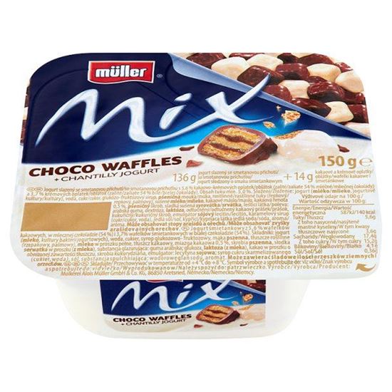 Obrazek Müller Mix Jogurt śmietankowy z wafelkami w czekoladzie 150 g