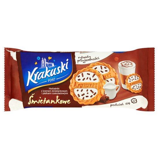 Obrazek Krakuski Śmietankowe Herbatniki z kremem śmietankowym i płatkami czekoladowymi 160 g