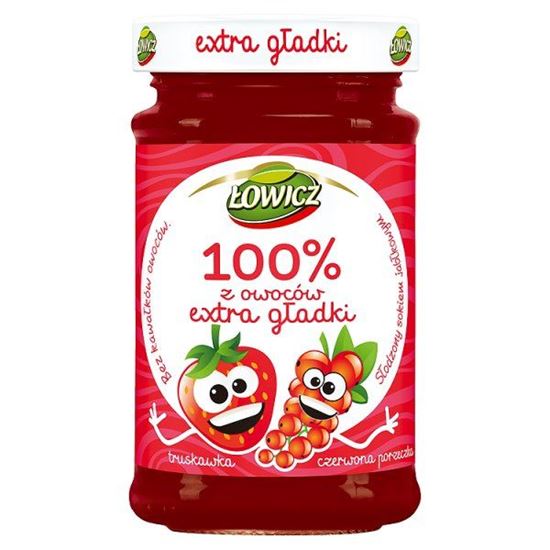 Obrazek Łowicz 100% z owoców Extra gładki truskawka czerwona porzeczka 235 g