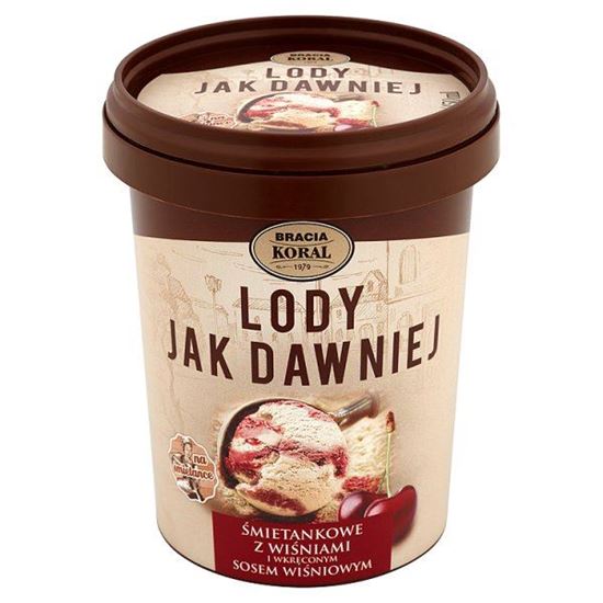 Obrazek Bracia Koral Lody jak dawniej Śmietankowe z wiśniami i wkręconym sosem wiśniowym 450 ml
