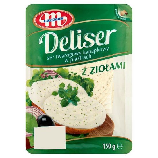 Obrazek Mlekovita Deliser Ser twarogowy kanapkowy w plastrach z ziołami 150 g