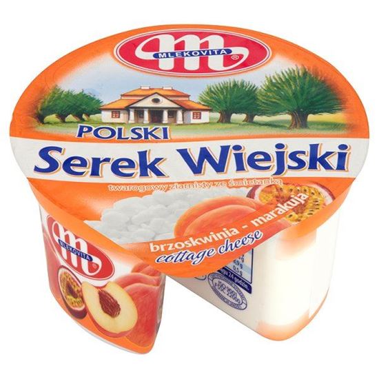 Obrazek Mlekovita Polski Wiejski brzoskwinia-marakuja Serek twarogowy ziarnisty ze śmietanką 150 g