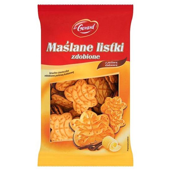 Obrazek dr Gerard Maślane listki zdobione Kruche ciasteczka zdobione polewą kakaową 280 g