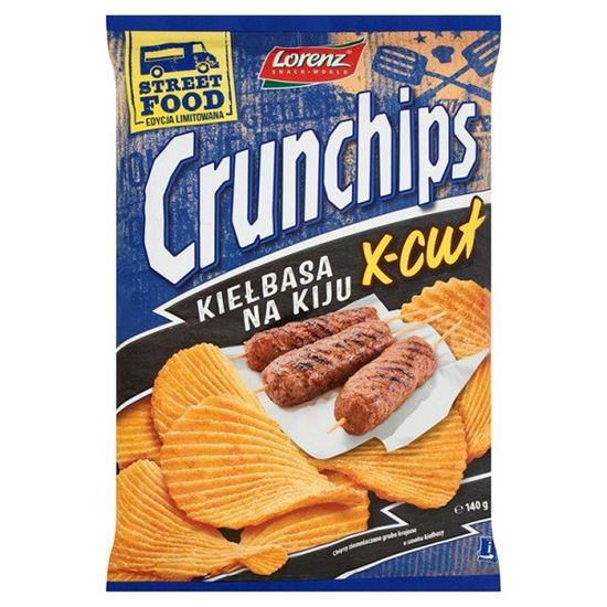 Obrazek Crunchips X-Cut Kiełbasa na kiju Chipsy ziemniaczane 140 g