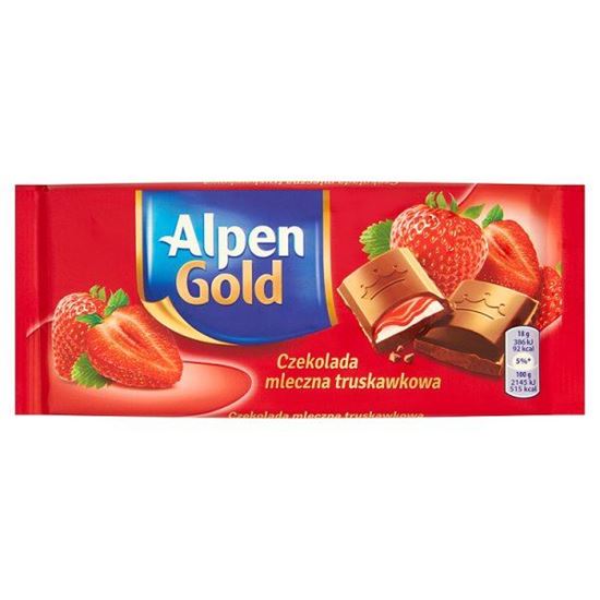 Obrazek Alpen Gold Czekolada mleczna truskawkowa 90 g