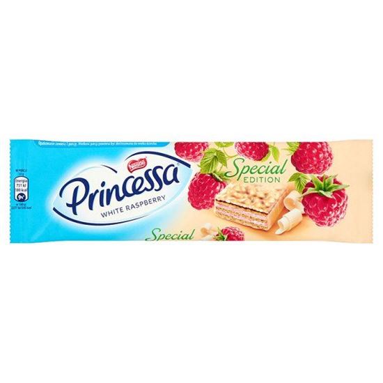 Obrazek Princessa White Raspberry Wafel przekładany kremem malinowym oblany białą czekoladą 33 g