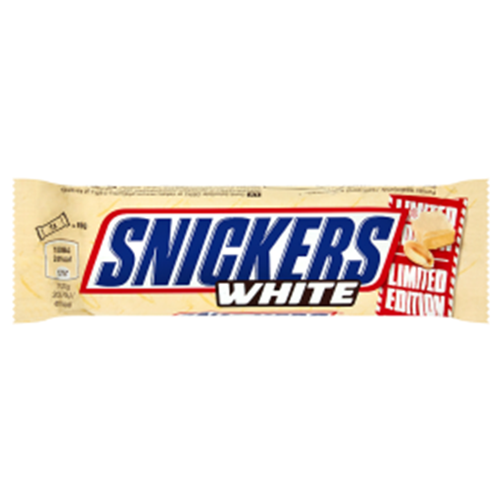 Obrazek Snickers White Baton z nadzieniem i orzeszkami ziemnymi w karmelu i białej czekoladzie 49 g