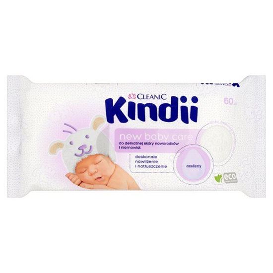 Obrazek Cleanic Kindii New Baby Care Chusteczki do delikatnej skóry noworodków i niemowląt 60 sztuk