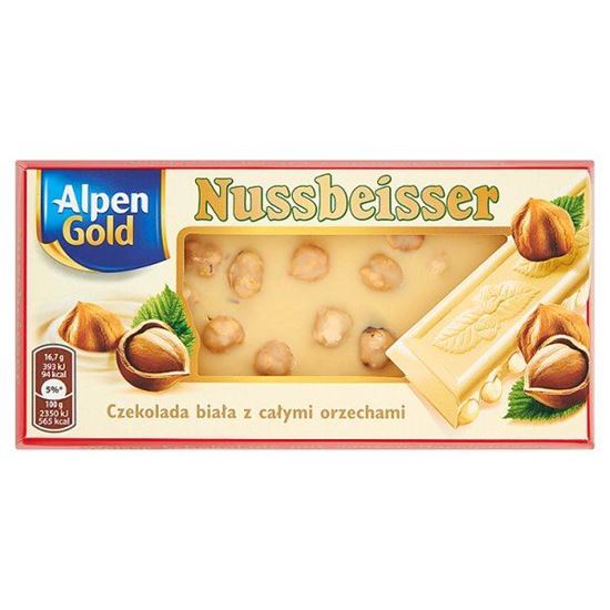 Obrazek Alpen Gold Nussbeisser Czekolada biała z całymi orzechami 100 g