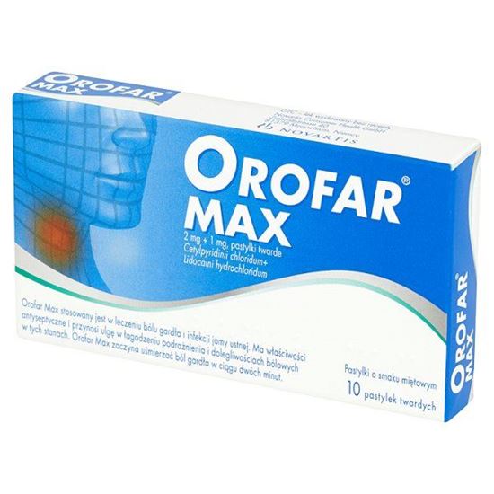 Obrazek Orofar Max 2 mg + 1 mg Pastylki twarde o smaku miętowym 10 pastylek