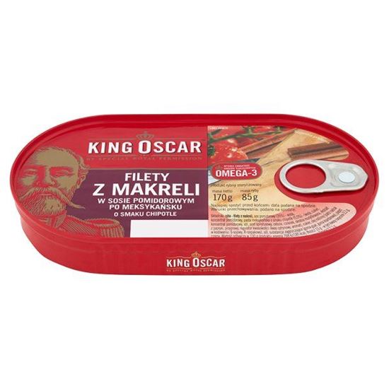 Obrazek King Oscar Filety z makreli w sosie pomidorowym po meksykańsku o smaku chipotle 170 g