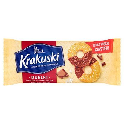Obrazek Krakuski Duelki Herbatniki posypane cukrem z czekoladą mleczną 181 g