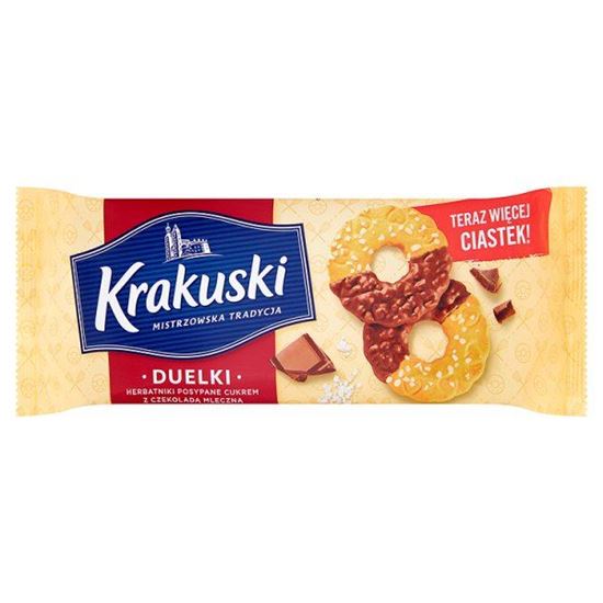Obrazek Krakuski Duelki Herbatniki posypane cukrem z czekoladą mleczną 181 g