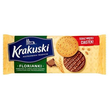 Obrazek Krakuski Florianki Herbatniki w czekoladzie mlecznej z dodatkiem mąki pełnoziarnistej 171 g