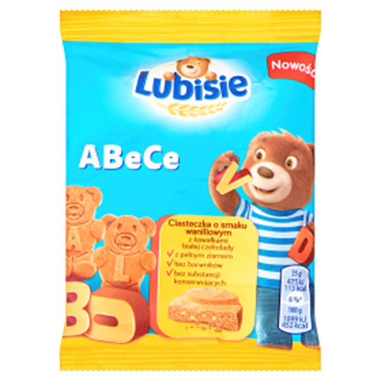 Obrazek Lubisie ABeCe Ciasteczka o smaku waniliowym z kawałkami białej czekolady 25 g