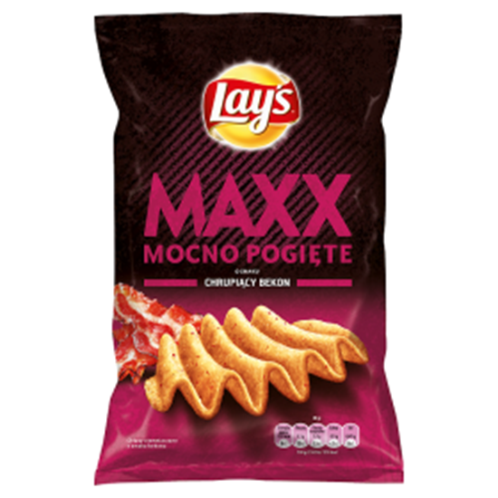 Obrazek Lay's Maxx Mocno Pogięte o smaku chrupiący bekon Chipsy ziemniaczane 140 g