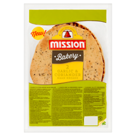 Obrazek Mission Bakery Mini chlebek Naan z czosnkiem i kolendrą 240 g (2 sztuki)