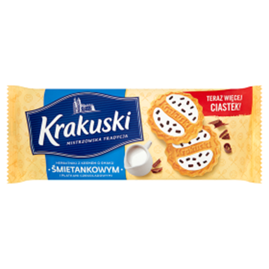 Obrazek Krakuski Herbatniki z kremem o smaku śmietankowym i płatkami czekoladowymi 200 g