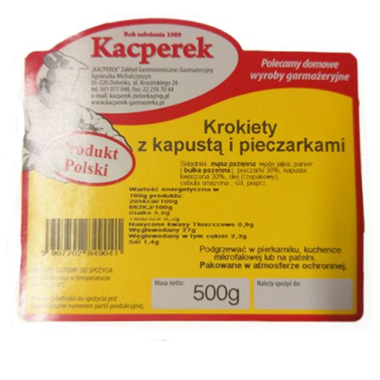 Obrazek Kacperek krokiety kapusta pieczarka 500 g