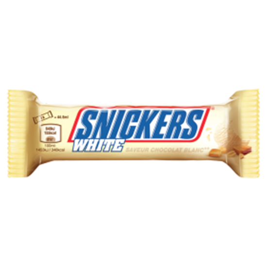 Obrazek Snickers White Lody z orzechami ziemnymi i karmelem w polewie na bazie masła kakaowego 44,6 ml