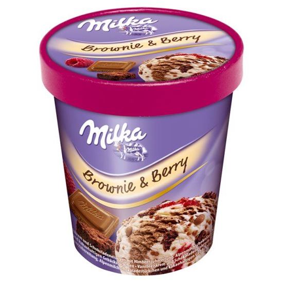 Milka Brownie & Berry Lody o smaku waniliowym i lody czekoladowe z sosem malinowym 480 ml