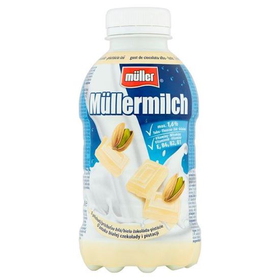 Müller Müllermilch Napój mleczny o smaku białej czekolady i pistacji 377 ml