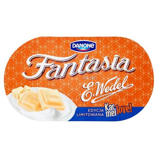 Danone Fantasia Karmellove! Jogurt kremowy z kawałkami czekolady białej karmelowej 104 g
