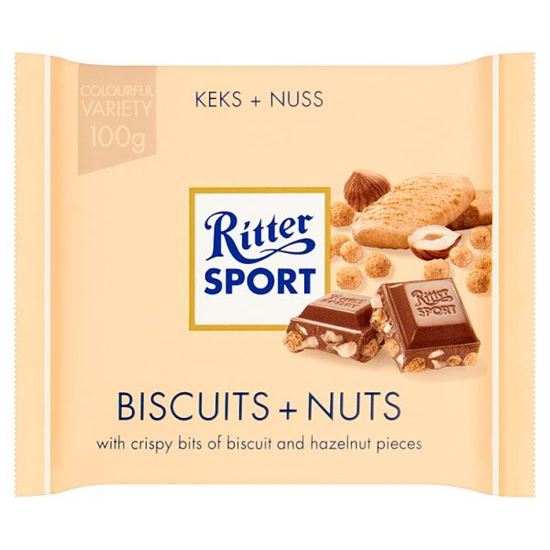Ritter Sport Czekolada mleczna z orzechami laskowymi i kawałkami chrupiących ciasteczek 100 g