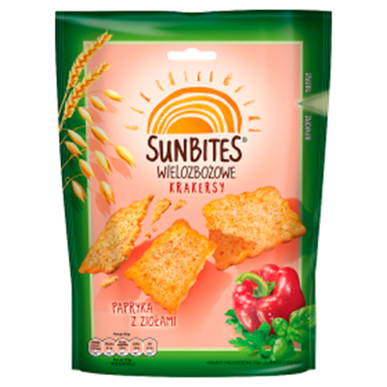 Obrazek Sunbites Wielozbożowe krakersy papryka z ziołami 100 g