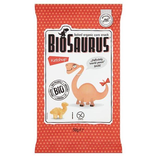 BioSaurus Ekologiczne pieczone chrupki kukurydziane o smaku ketchupowym 50 g