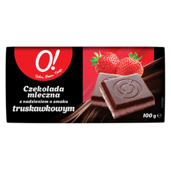 Obrazek O! Czekolada mleczna z nadzieniem truskawkowym 90 g