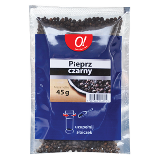 Obrazek O! Przyprawa pieprz czarny ziarno saszetka 45 g