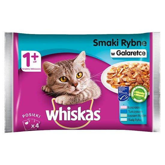 Whiskas 1+ lat Karma pełnoporcjowa smaki rybne w galaretce 400 g (4 x 100 g)