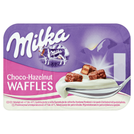 Obrazek Milka Jogurt z wafelkami z kremem o smaku orzechów laskowych w czekoladzie mlecznej 120 g
