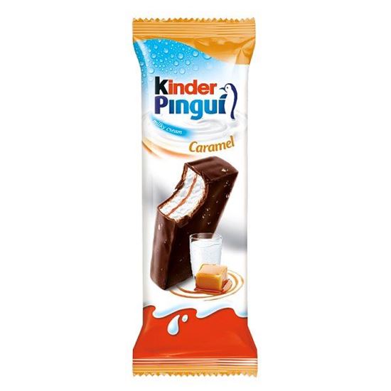 Kinder Pingui Caramel Biszkopt z mlecznym nadzieniem i karmelem pokryty czekoladą gorzką 30 g