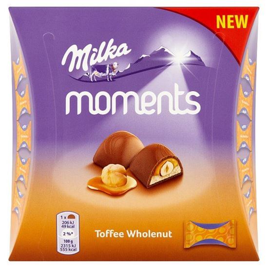 Milka Moments Czekolada mleczna Toffee Wholenut 97 g (11 sztuk)