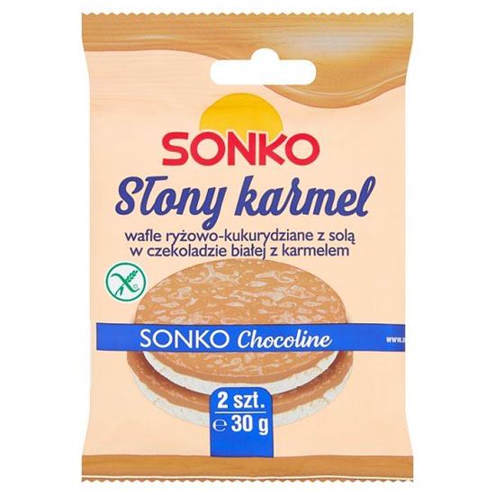 Sonko Wafle ryżowo-kukurydziane z solą w czekoladzie białej z karmelem 30 g (2 sztuki)