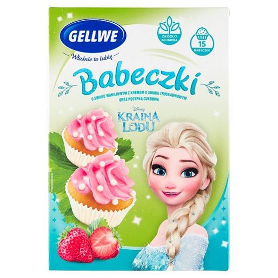 Gellwe Kraina Lodu Babeczki o smaku waniliowym z kremem truskawkowym oraz posypką cukrową 233 g