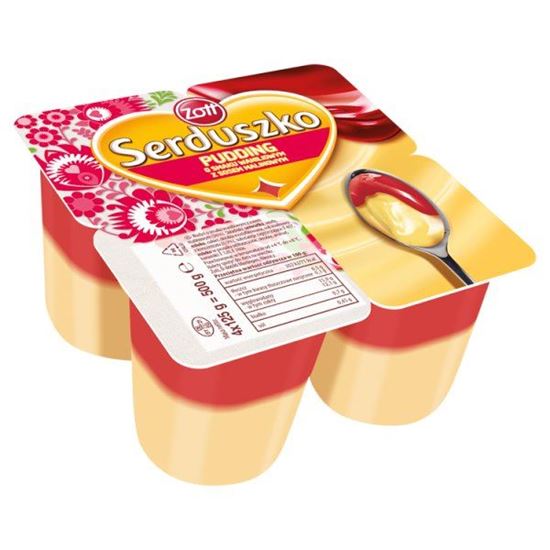 Zott Serduszko Pudding o smaku waniliowym z sosem malinowym 500 g (4 x 125 g)