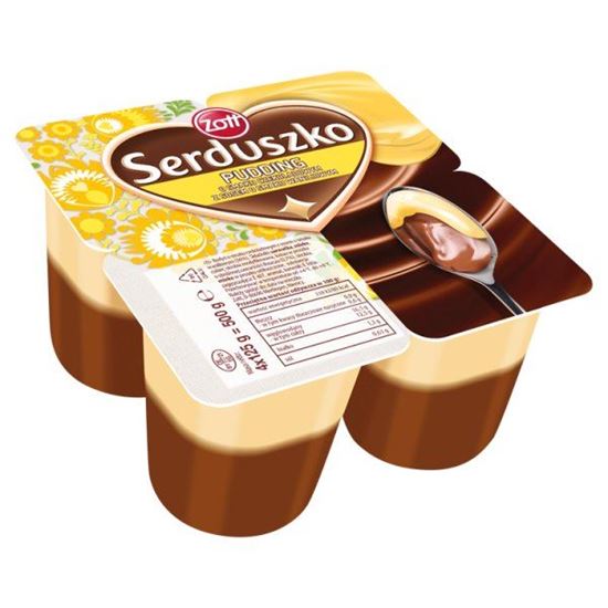 Zott Serduszko Pudding o smaku czekoladowym z sosem o smaku waniliowym 500 g (4 x 125 g)
