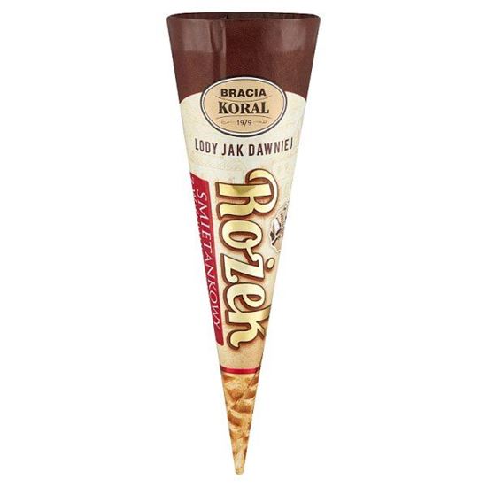 Bracia Koral Lody jak dawniej Lody śmietankowe z wiśniami i sosem wiśniowym w rożku waflowym 180 ml