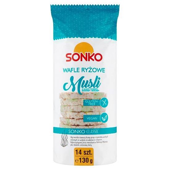 Sonko Wafle ryżowe musli z algami morskimi bananem i kokosem 130 g (14 sztuk)